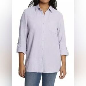 Nwt Nine West gauze button up cosmic sky long sleeve shirt blouse XS xsmall